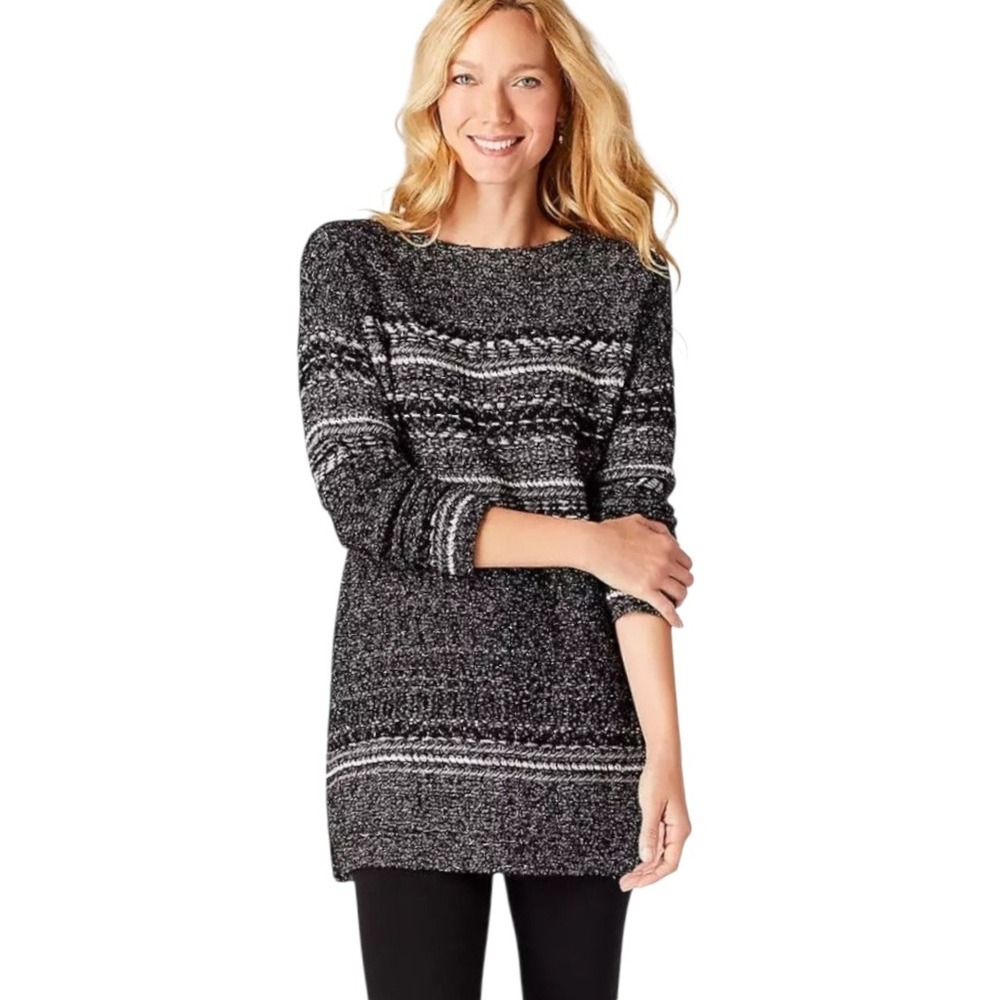 J. Jill Striped Marled Knit Dropped Shoulder Bateau Neck Tunic Sweater Sz S